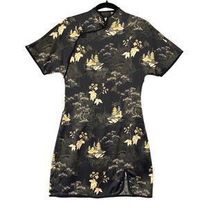 Zara Qipao Inspired Asian Print Dress Size XS Black